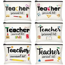 Buryeah 6 Pcs Teacher Appreciation Gifts Teacher Canvas Cosmetic Makeup Bags ...