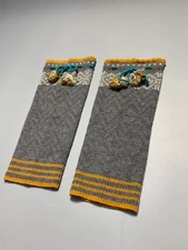 Gudrun Sjoden Wool Knit Wrist Warmers Gray with Nordic Pattern