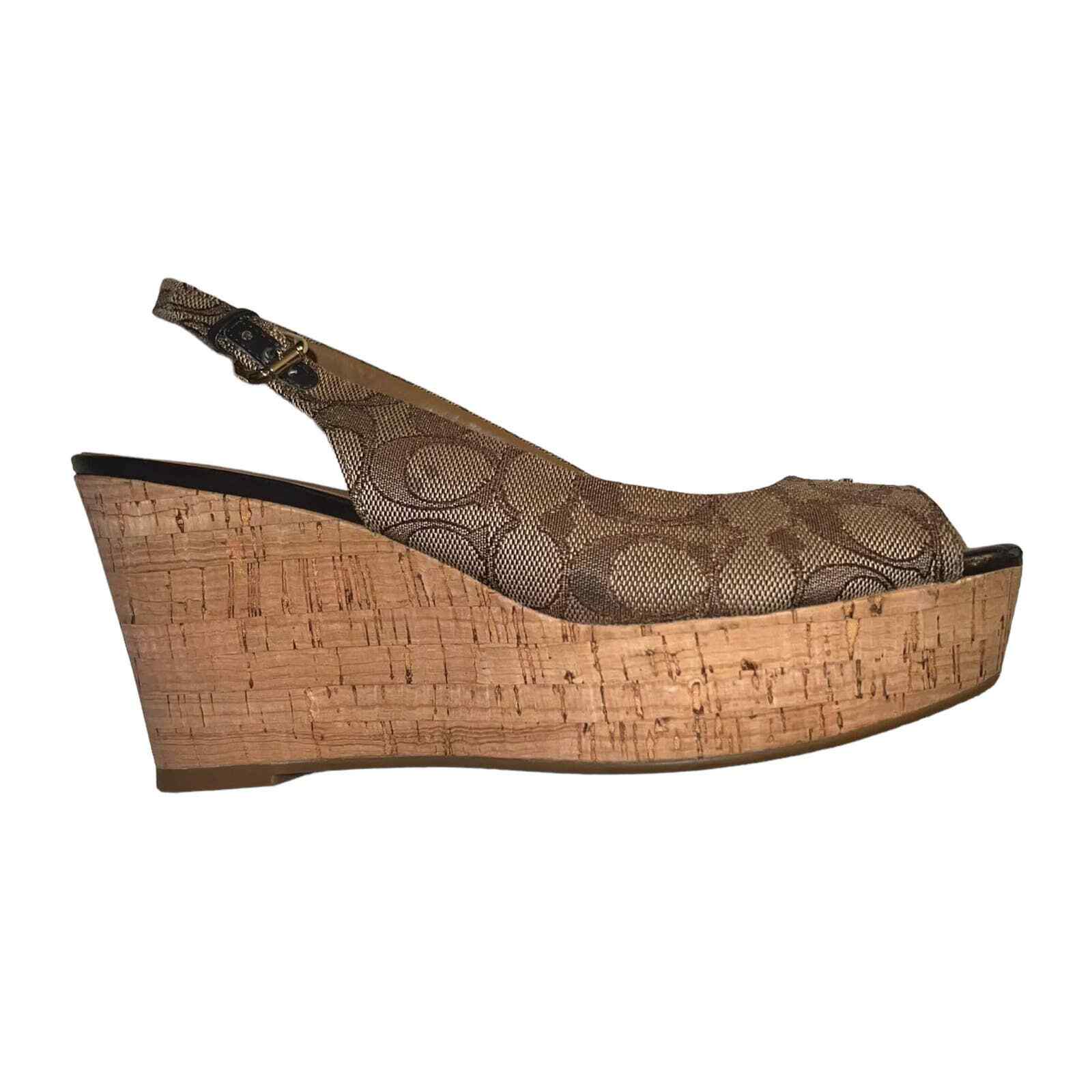 Coach Tan Signature Slingback Peeptoe FERRY Shoes Siz… Gem