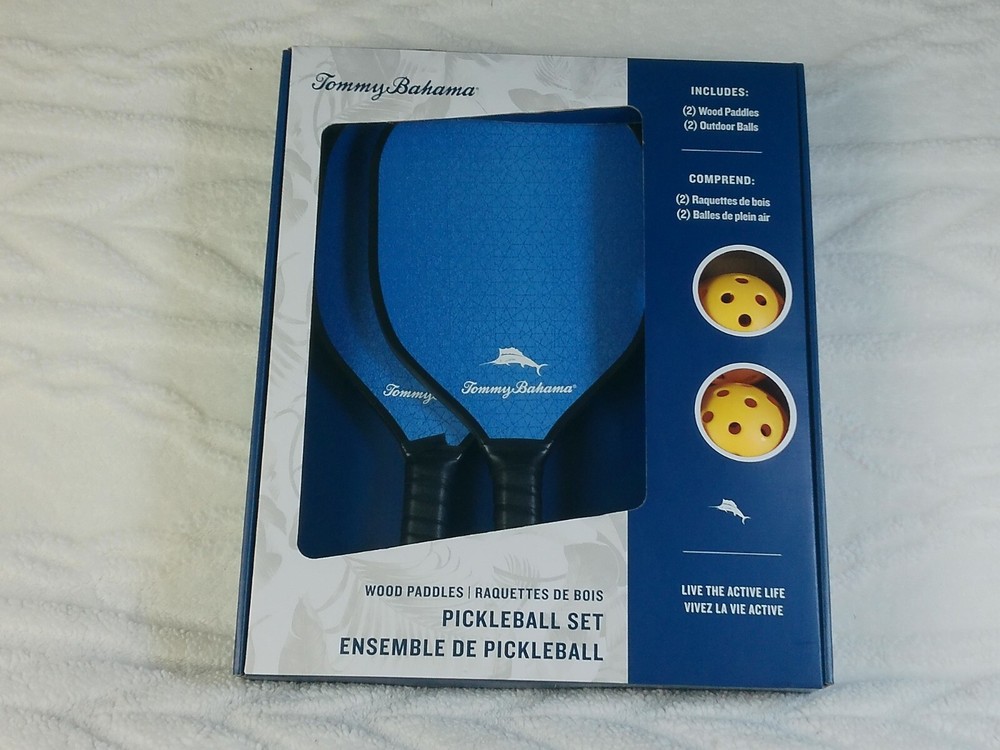Tommy Bahama 2 Wood Blue Pickleball Paddles Set with 2 Balls
