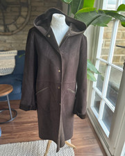 Harve Benard Brown Faux Suede Hooded Duffle Style Coat Fleece Lining Sz 10