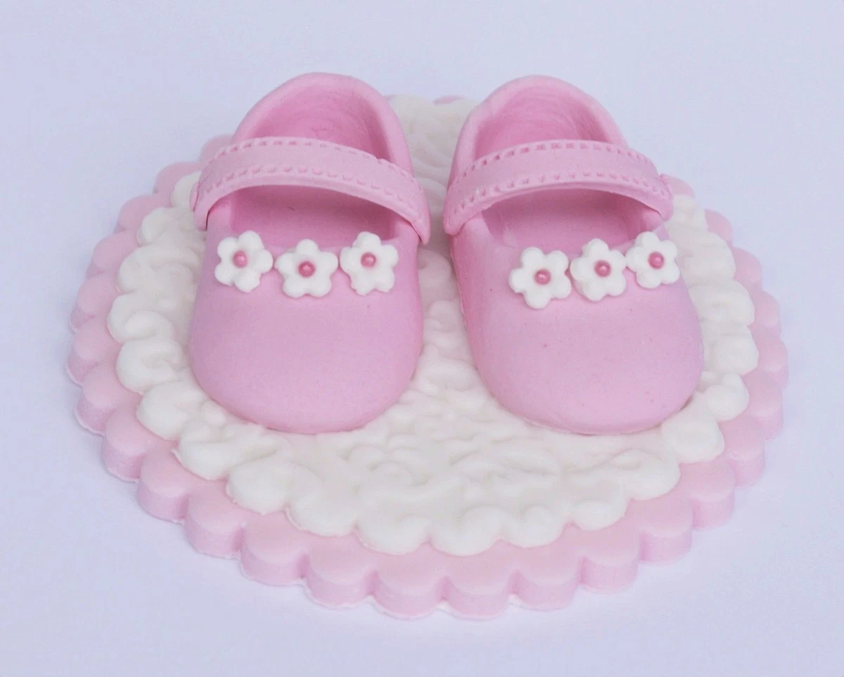 Zapatos botines comestibles para beb Christaening pastel topper. 1er Cumplea os Pastel Topper