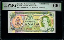 $20 Canada, Bank of Canada 1969 " SPECIMEN" PMG 66 EPQ