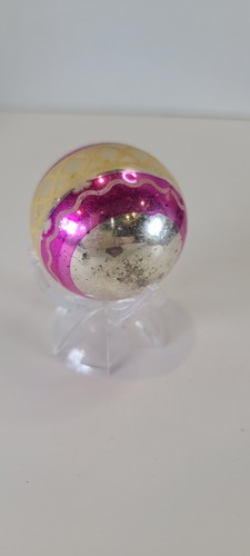 Christmas Tree Ornament Shiny Brite Glass Ball Stripe Stencil Pink Yellow Gold - Picture 6 of 7