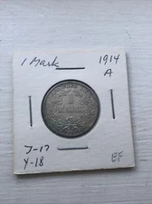 90% Silver 1 Mark Germany Coin 1914 A
