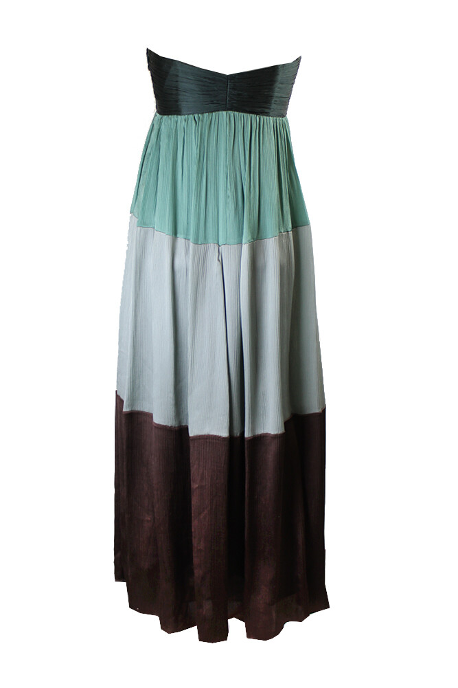 Laundrybyssegal Laundry By Shelli Segal Green Strapless Colorblocked Gown 6, Women's
