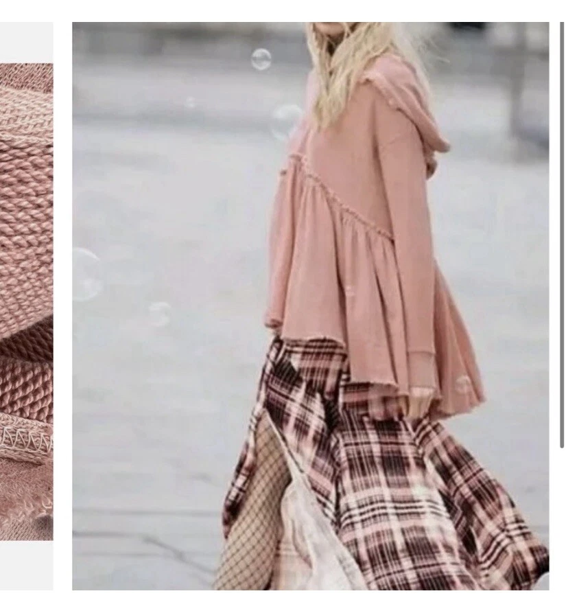 Sudadera con Capucha Free People Summer Dreams Mujer Talla S De Gran Tamaño Rosa Melocotón Boho Bordes Crudos Foto 2 de 4