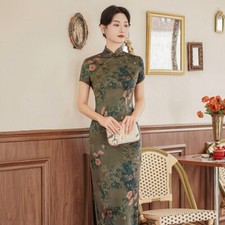 Women Silk Qipao Dress Chinese Traditional Long Summer Cheongsam Festival Gowns