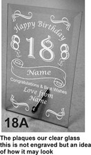 Plain / Engraved Personalised Glass Plaque 18th Birthday