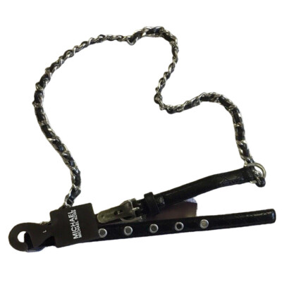 Michael Kors Hamilton Silver Chain/Black Faux Leather Belt 