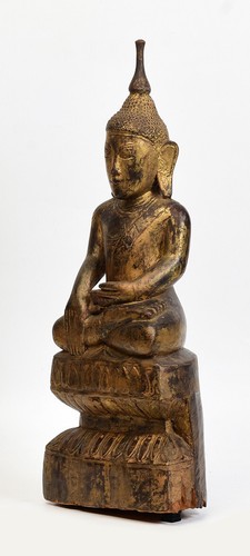 18th Century, Shan, Antique Burmese Wooden Seated Buddha - Picture 7 of 14