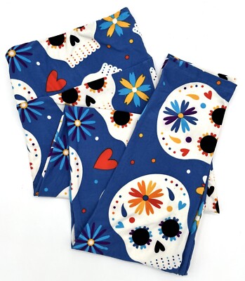 LuLaRoe T/C Halloween Leggings Blue Sugar Skulls Floral Tall and Curvy 