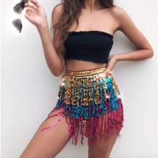 Belly Dance Dancer Costume Sequin Hip Scarf Belt Wrap Skirt Festival Top Skirt