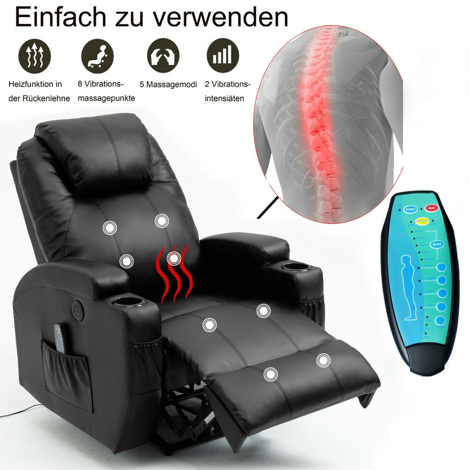 Elektrisch Massagesessel Fernsehsessel Relaxsessel Heizung Massage Fernbedienung
