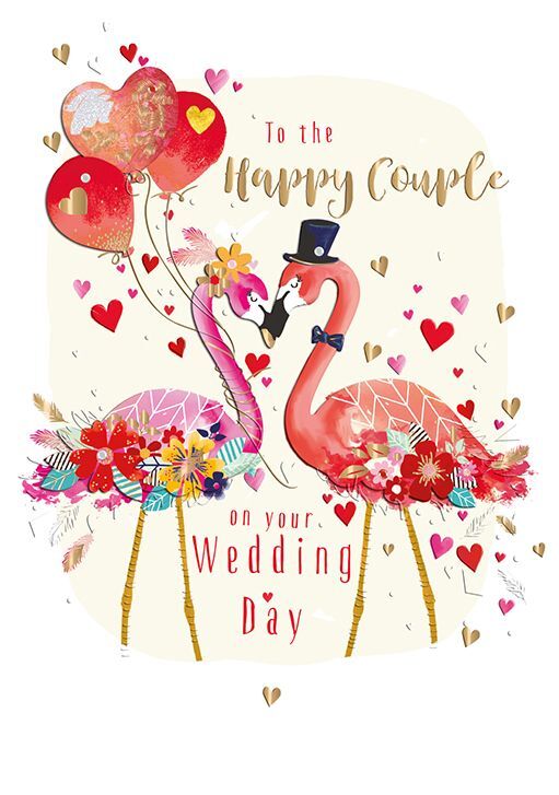 Wedding Day Card - Large - Flamingo - 3D - Strawberry Fizz Talking Pictures NEW