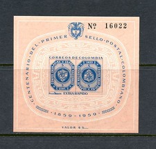 P833 Colombie 1959 Timbres Sur Timbres Feuille IMPERF MNH