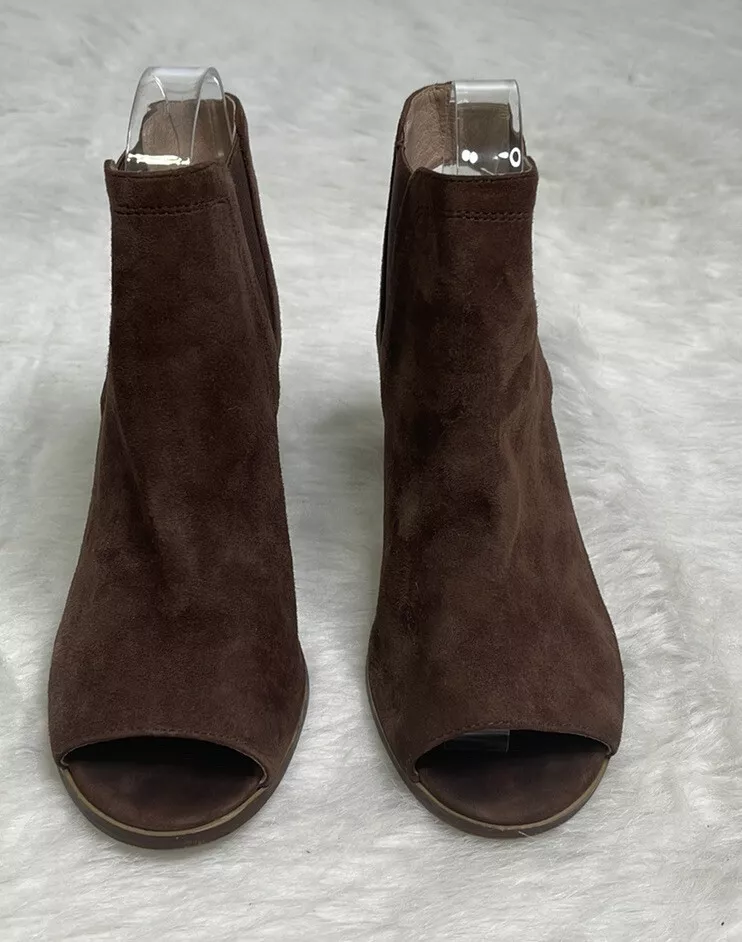 Dark brown peep toe booties top