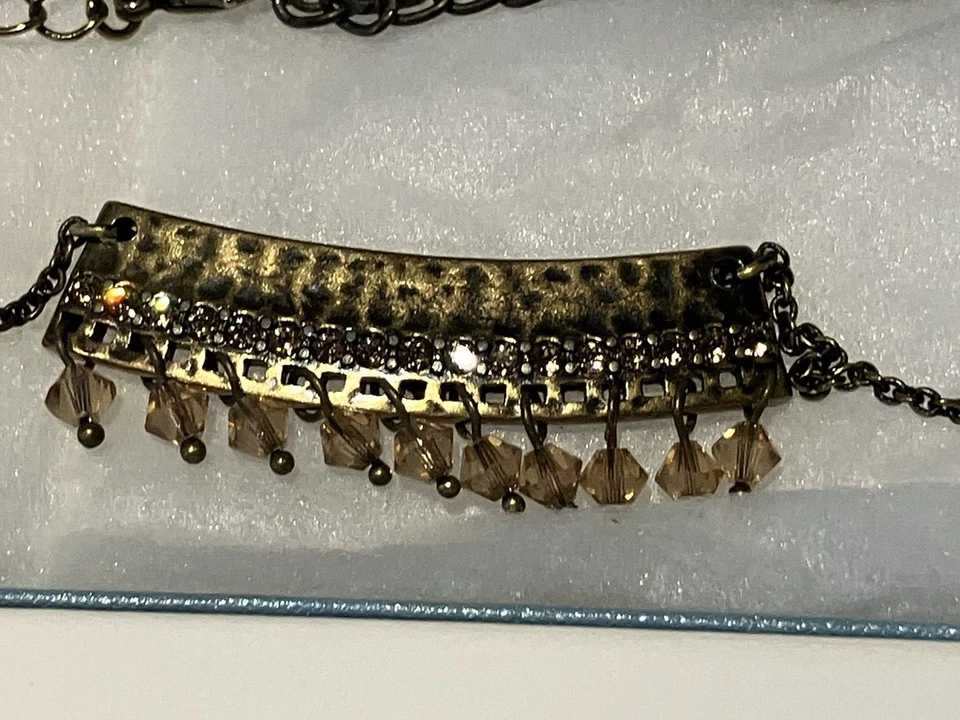 Collar de bronce rústico con pavé de piedra táctil con 27 cristales Swarovski de ámbar 16"-20"-NUEVO Foto 3 de 4