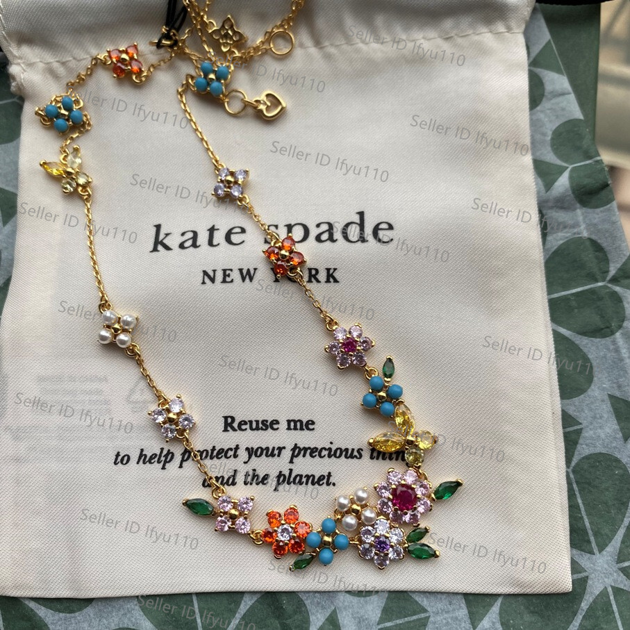 Nuevo con etiquetas Kate Ks Spade Nuevo Collar Flor Cristal Pavimentado Tono Dorado