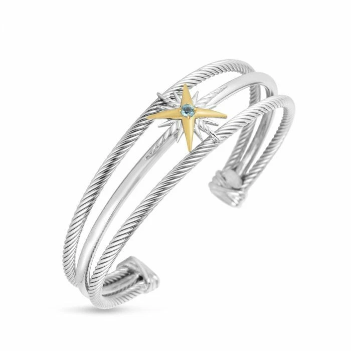 Brazalete de cable constelación de topacio azul y oro de 18 quilates de Phillip Gavriel Foto 2 de 2