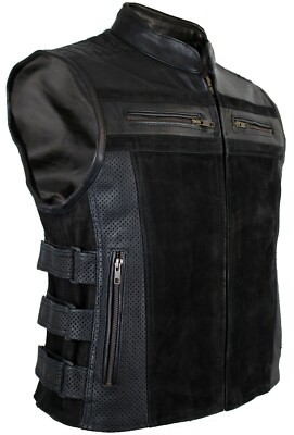 Mens Leather Vest Biker Vest Custom Motorcycle Vest Black Club Vest Biker Cowl