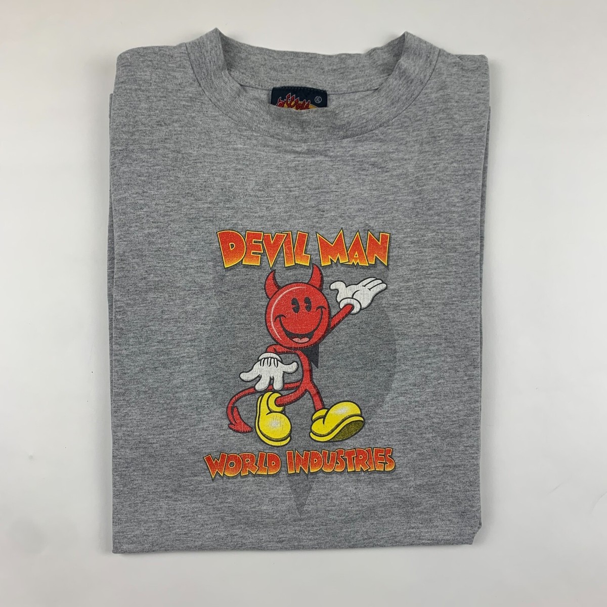Vintage world industries skateboard shirt devil man flame