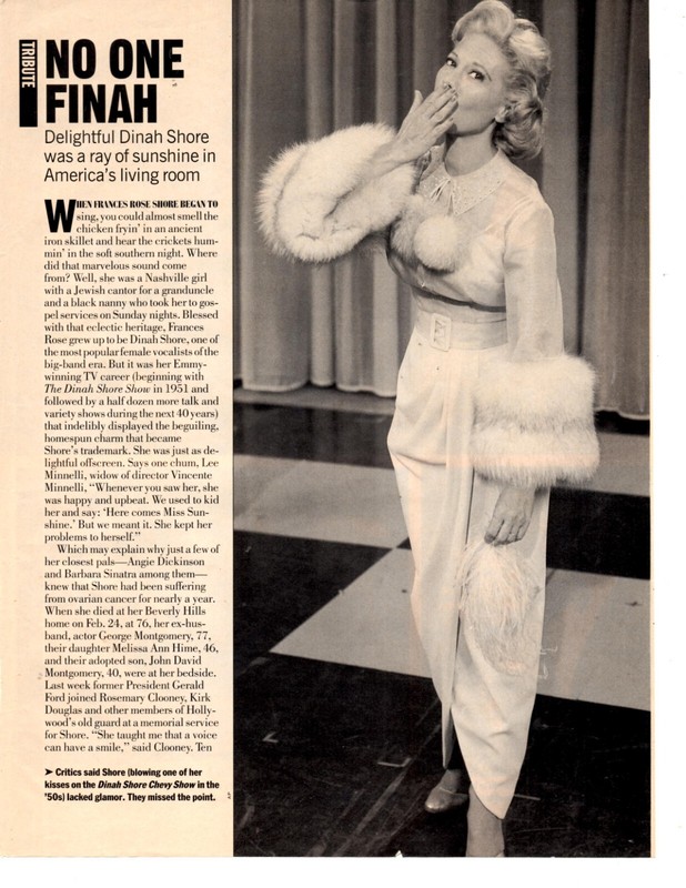 tv host DINAH SHORE -7 oz clippings lot (approx 50 pages)