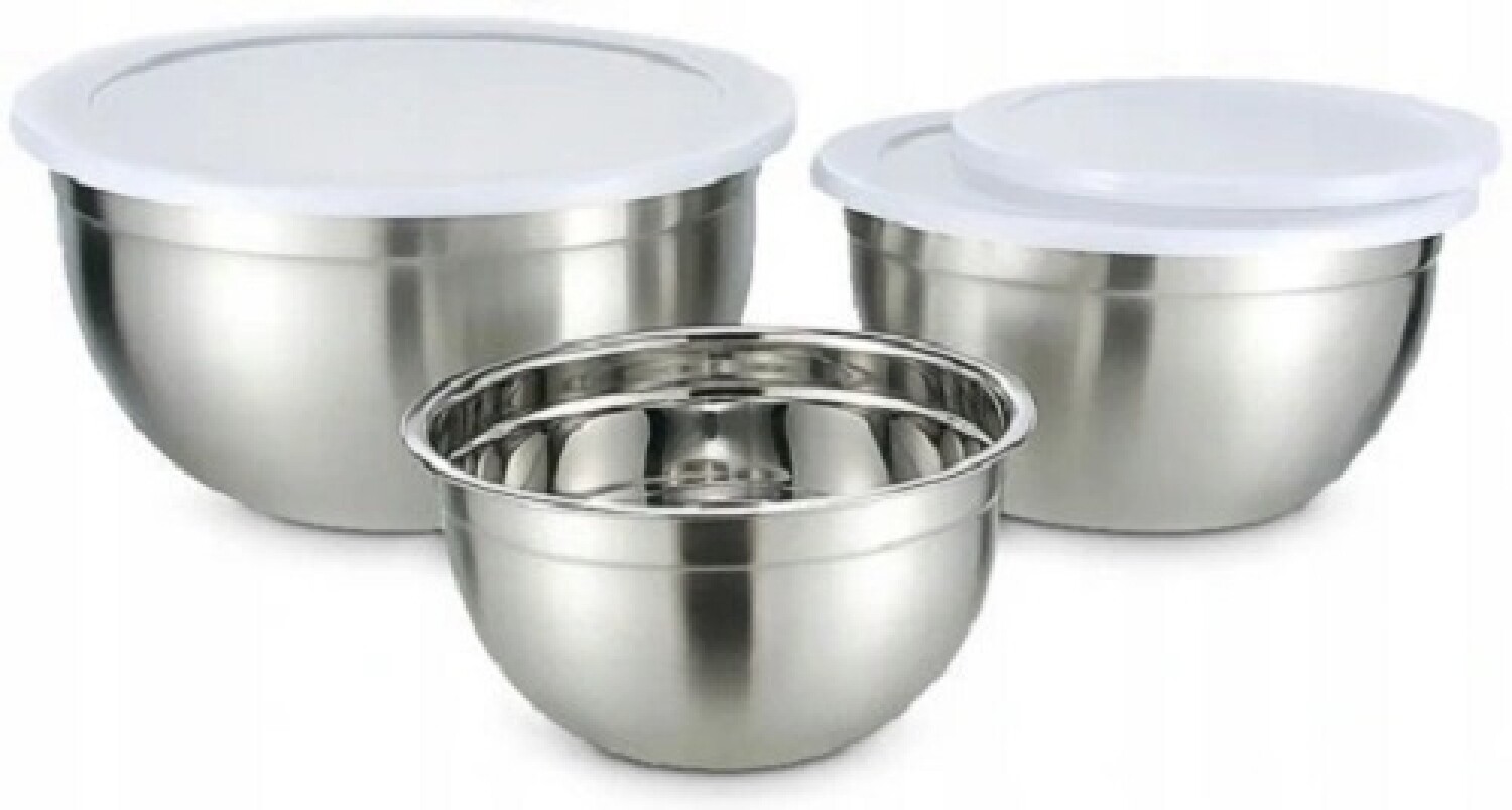 Edelstahl Schüssel-Set Deckel 3-Teilig Aufbewahrung Rührschüssel Metallschale