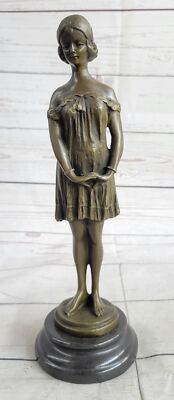 Lost Wax Original Signed Artwork Sculpture Bronze Marble Base Statue Female DEAL