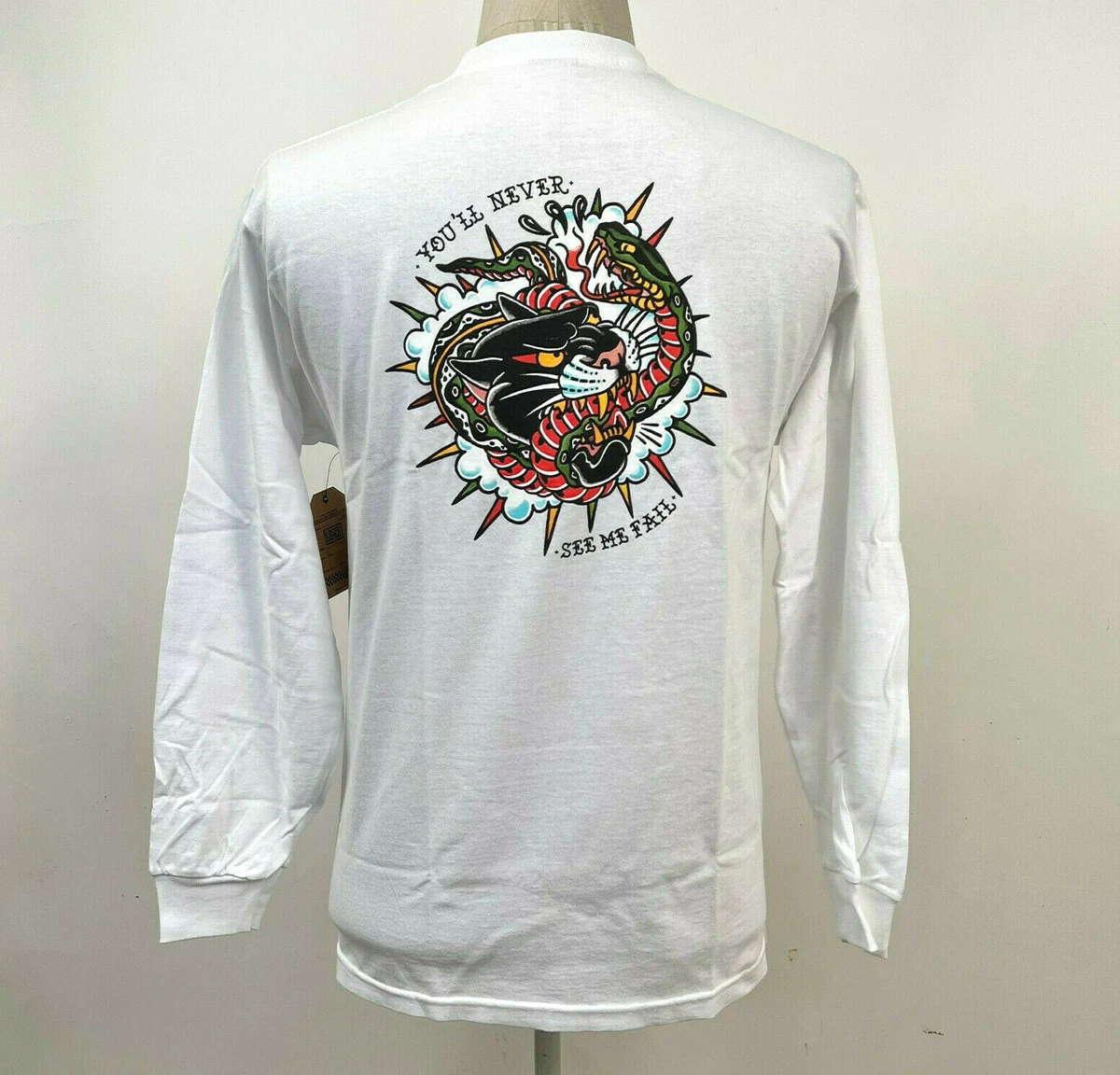 Loser Machine Men's LS T-Shirt Never Fail White Size M NWT Snake Panther