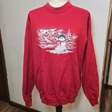 Vintage 90s Womens Snowman Red Christmas Sweatshirt Top Stitch Morning Sun Large
