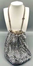 Whiting Davis Silver Chainmail Mesh Bucket Bag