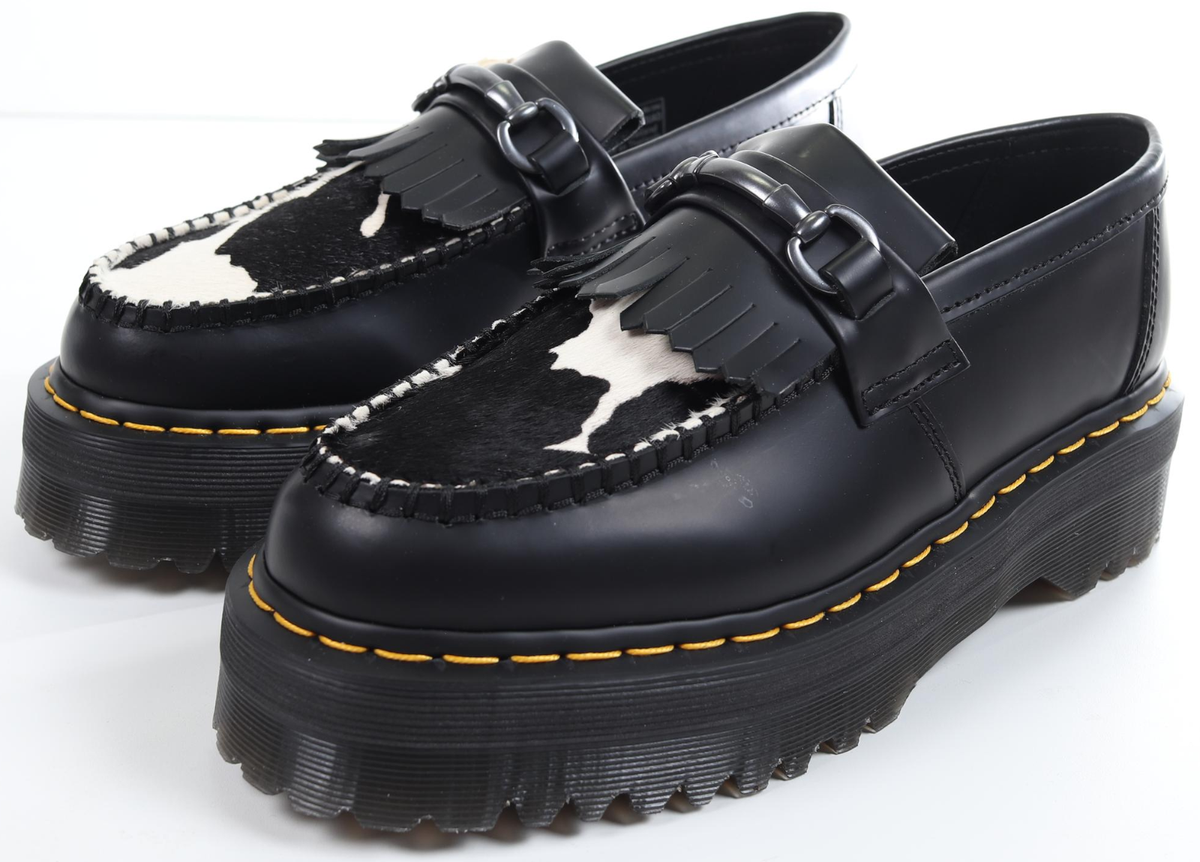 Dr. Martens Adrian Snaffle Loafer Cow Print Black Womens