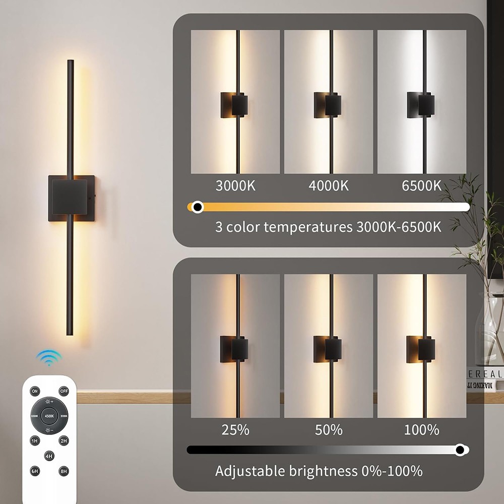 2 Pack Battery Operate Wall Sconce Dimmable Rechargeable w/Remote LED Wall Light