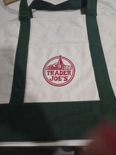 Trader Joe's Large Canvas Tote Reusable Bag 20x14x6" Green/White  NEW 