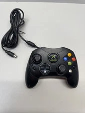 Original Xbox OEM S Type Black Controller with Breakaway Cable Tested No Adapter