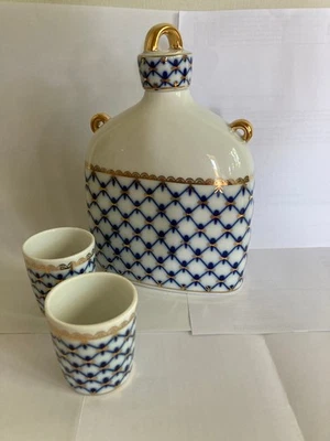 Lomonosov Set Likör-/Schnapsflasche und Stamper Kobaltnetz 22K Gold - Bild 1 von 4