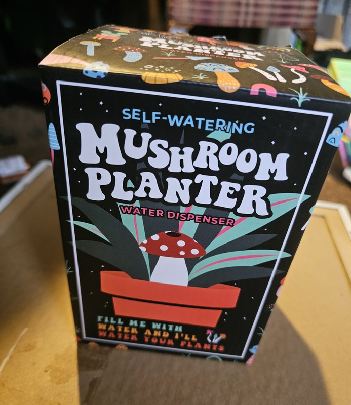 Red Ceramic Mushroom Planter Water Dispenser New In Box! 