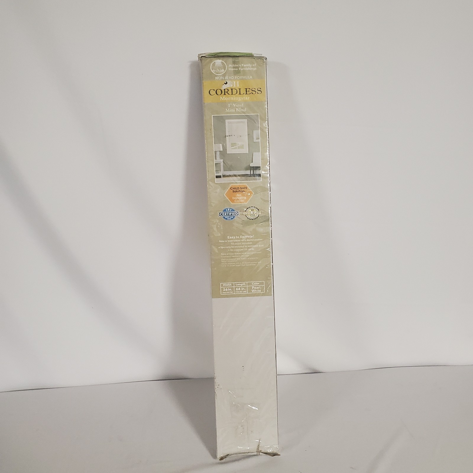 CORDLESS Easy Lift MINI BLIND - 26 in Width, 64 in Length, 1" Slat, PEARL WHITE,