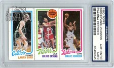 Bird Erving Johnson 1980 Topps Triple Autograph Rookie Card PSA/DNA (Separated)
