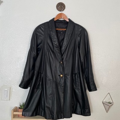 Wilsons The Leather Experts Womens Black Leather Swing Coat Jacket Small Vintage