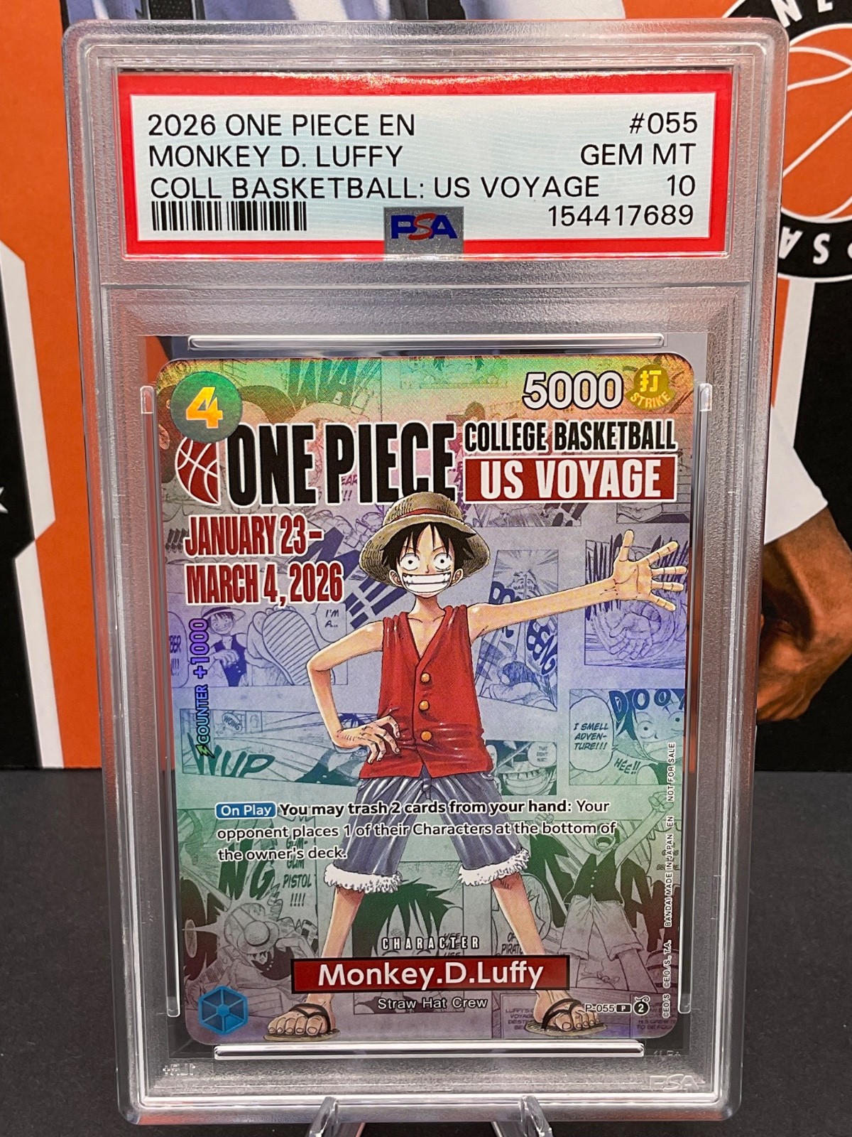 2026 One Piece EN P-055 Monkey.D.Luffy College Basketball US Voyage PSA 10