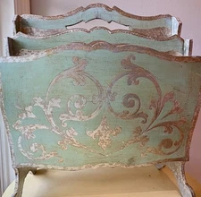 ~Vintage Italian Florentine Magazine Rack~Light Turquoise~Rare Color~