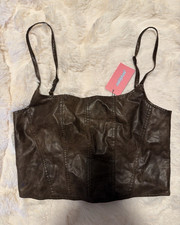 Brown Washed Front Bustier Corset Top Women s...
