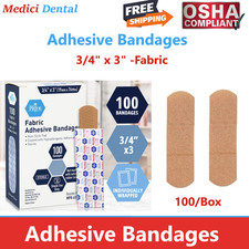 Fabric Adhesive Bandages 3/4" x 3" Sterile Latex Free 100/Box BandAid
