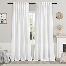 Linen Curtains 84 inches Long for Bedroom Back 52"W x 84"L Pack of 2 White