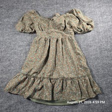 Altar'd State Olive Green Floral Puff Sleeve Tie Back Mini Dress Medium