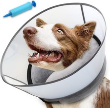 Inflatable Soft Dog Cone Collar with Detachable Anti-Licking Shield L Size Grey