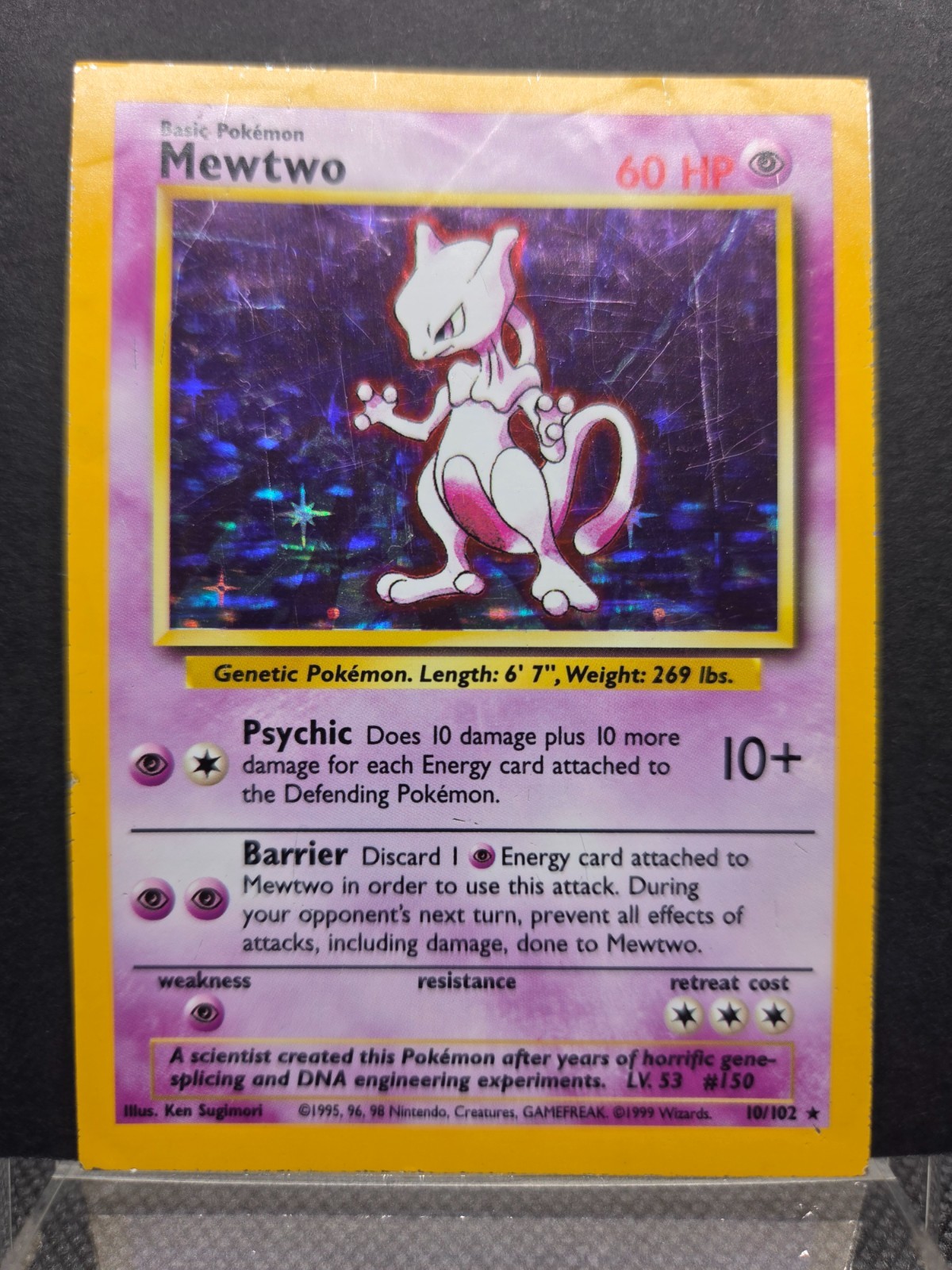 1999 Pokemon Base Set Mewtwo 10/102 HP WOTC !!!SQUARE CUT ERROR!!!