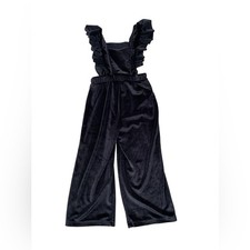 Zara Size 3-4 Years Black Velour Ruffle Shoulder Cit Out Sides Jumpsuit Romper